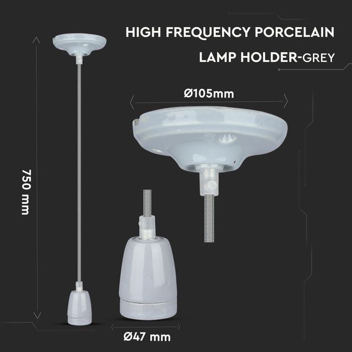 (Lot de 60) Porte-lampe en porcelaine à haute fréquence VT-7998 E27 - Gris