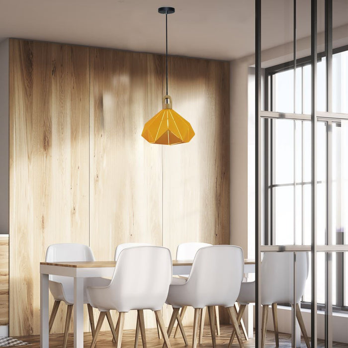 (Lot de 4) Suspension en bois pastel en forme de prisme jaune (E27) D:320*270mm