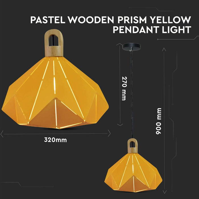 (Lot de 4) Suspension en bois pastel en forme de prisme jaune (E27) D:320*270mm