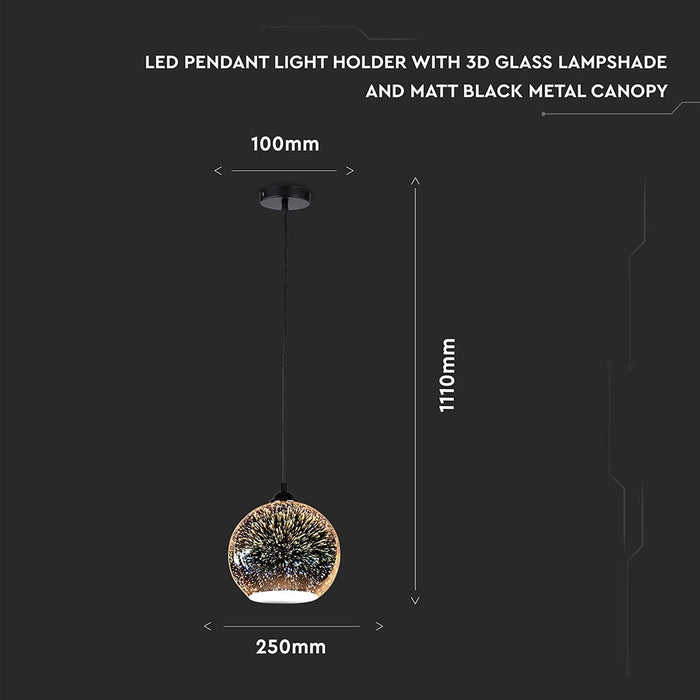 (Lot de 8) Abat-jour en verre 3D VT-7256 - E27 (support en métal noir mat) D:250mm
