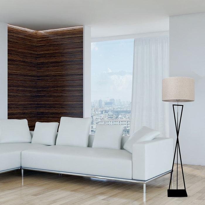 Lampadaire Designer VT-7913 - Abat-jour rond ivoire, support en métal noir - E27