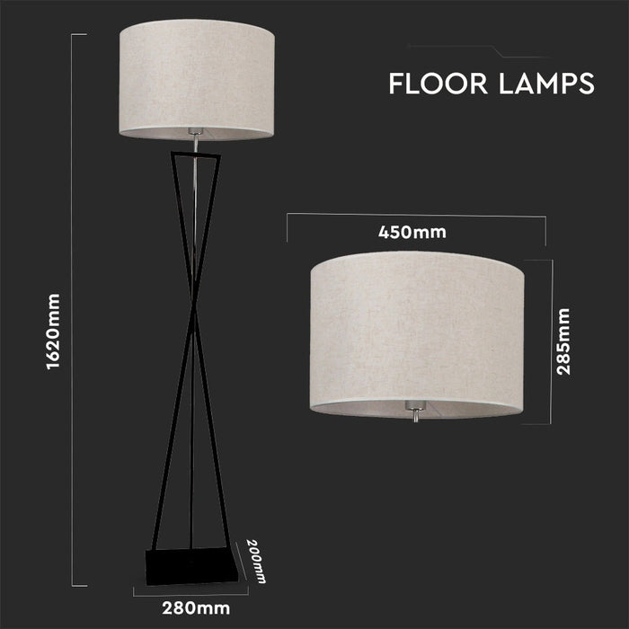 Lampadaire Designer VT-7913 - Abat-jour rond ivoire, support en métal noir - E27