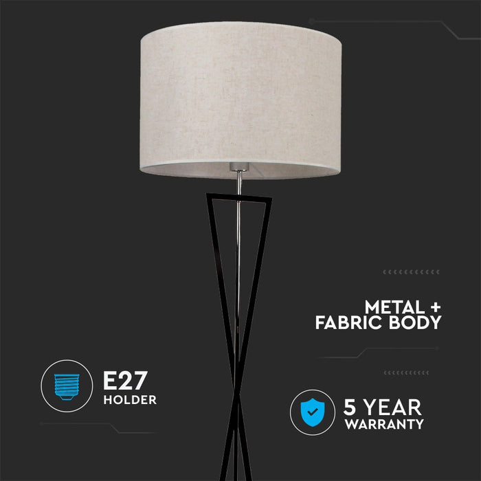 Lampadaire Designer VT-7913 - Abat-jour rond ivoire, support en métal noir - E27