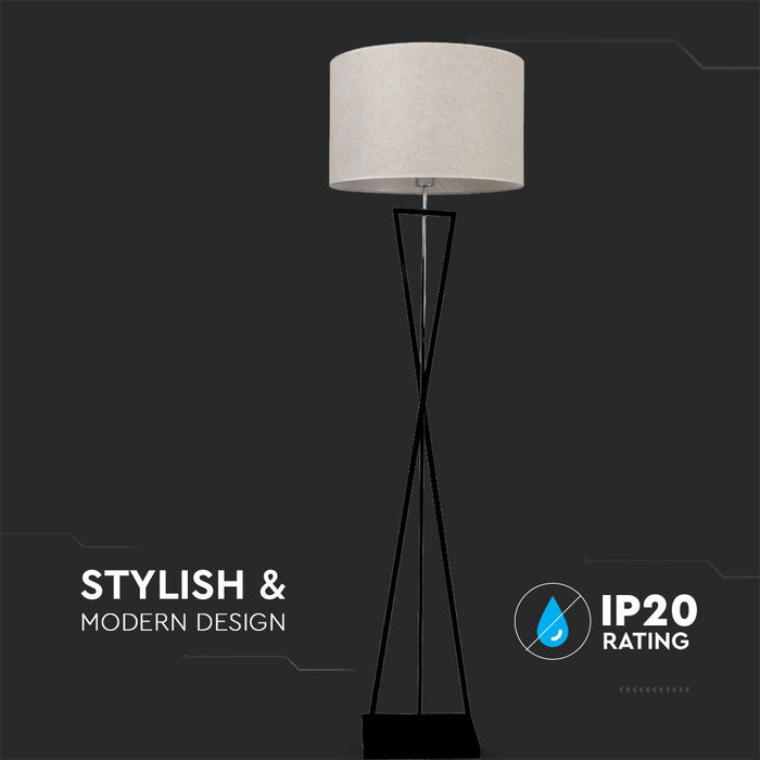 Lampadaire Designer VT-7913 - Abat-jour rond ivoire, support en métal noir - E27