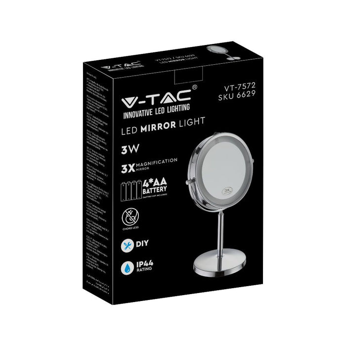 (Lot de 20) Lampe Miroir LED 3W VT-7572 à Piles 4xAA Chrome
