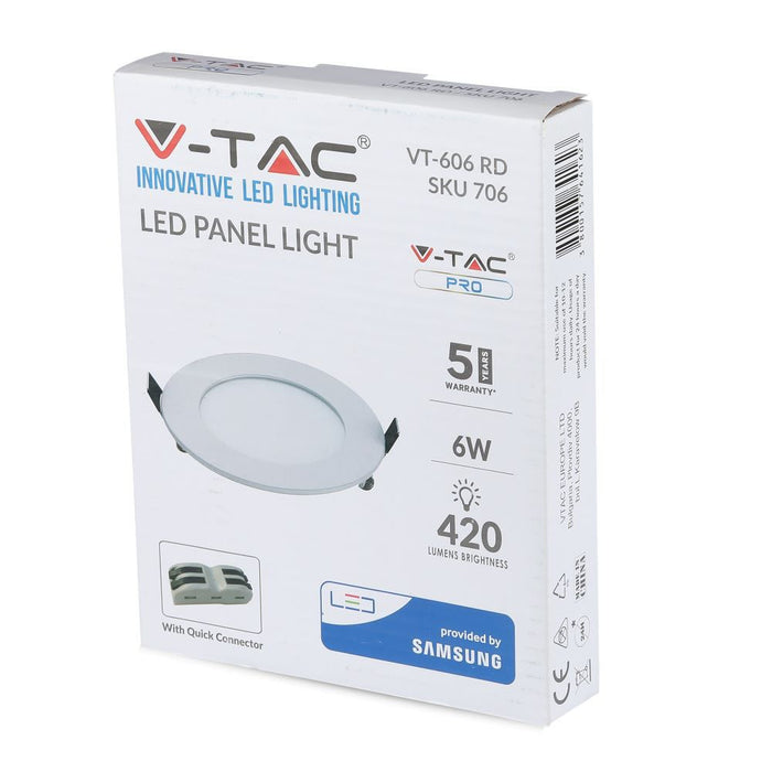 (Lot de 40) Panneau LED Premium 6W VT-606RD avec puce Samsung 6400K rond