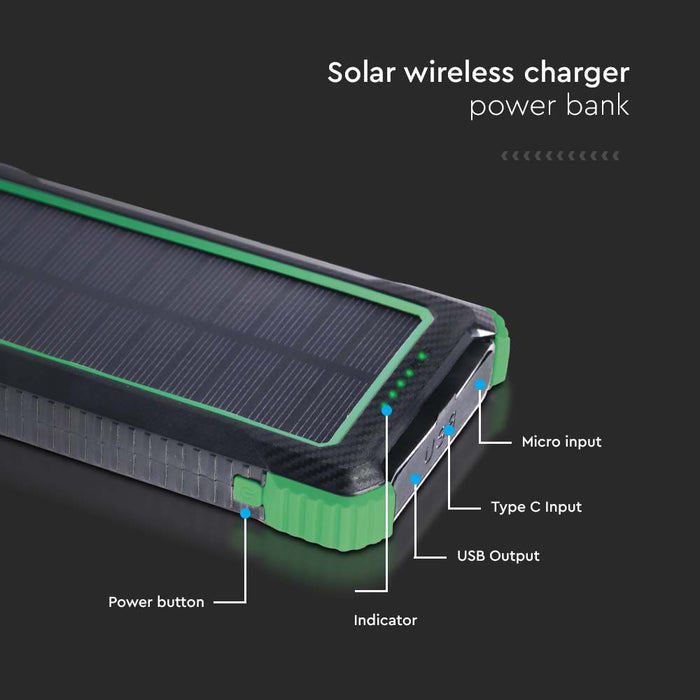(Lot de 20) Batterie Externe Chargeur sans Fil Solaire 10000mAh Noir