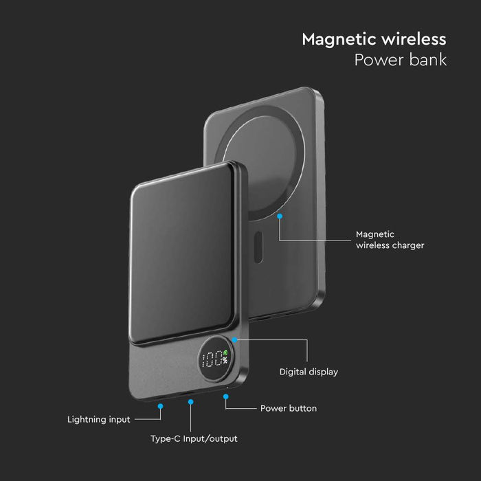 (Lot de 50) Batterie externe magnétique ultra fine MagSafe en alliage d'aluminium 5000mAh charge rapide sans fil gris sidéral