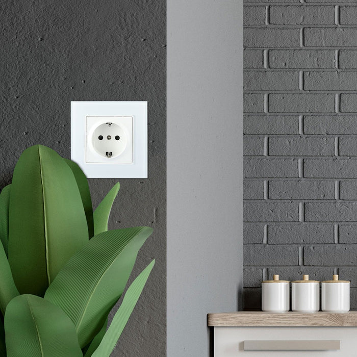 (Lot de 80) Prise EU VT-5711 16A (Panneau en Verre) - Blanc