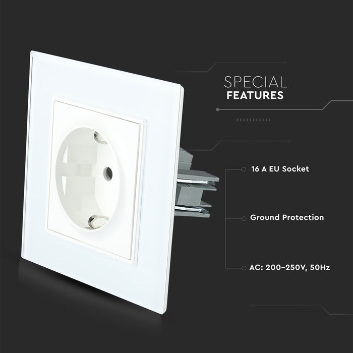 (Lot de 80) Prise EU VT-5711 16A (Panneau en Verre) - Blanc