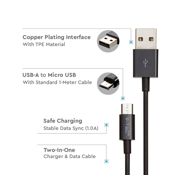 (Lot de 600) Câble Micro USB 1M VT-5321 - Noir (Série Silver)