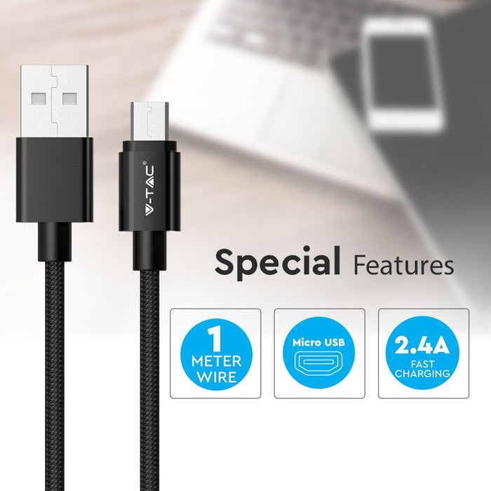 (Lot de 400) Câble en Nylon Tressé Micro USB 1m - Noir (Série Platinum)