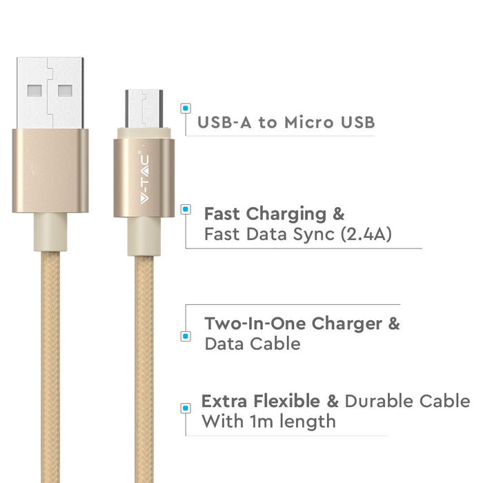 (Lot de 400) Câble Micro USB en Nylon Tressé 1m - Or (Série Platine)
