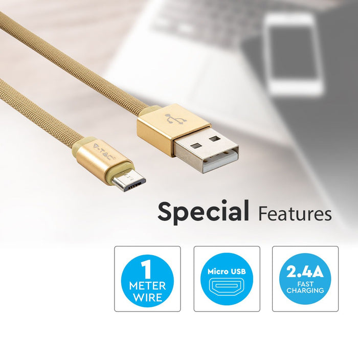 (Lot de 400) Câble tressé micro USB 1m en tissu de coton - Or (Série Ruby)