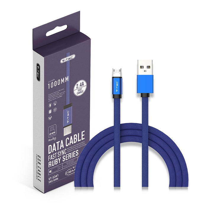 (Lot de 400) Câble tressé micro USB 1m en tissu de coton - Bleu (Série Ruby)
