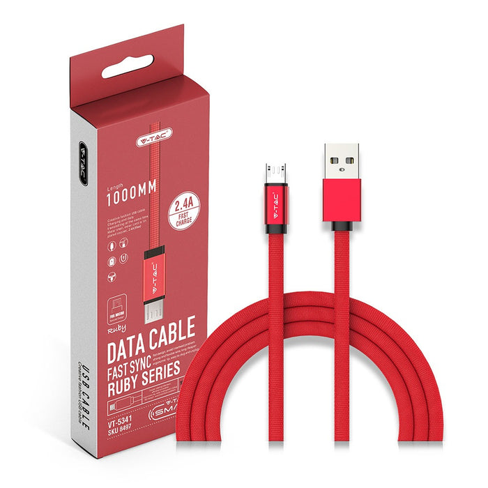 (Lot de 400) Câble Micro USB tressé 1M avec tissu en coton - Rouge (Série Ruby)