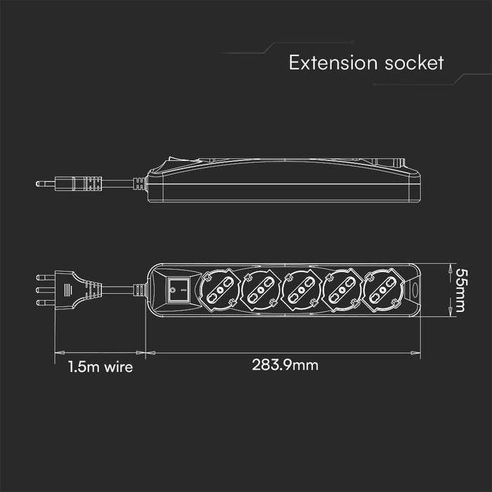 (Lot de 30) Rallonge de 1,5m avec 1 interrupteur 5 broches noir