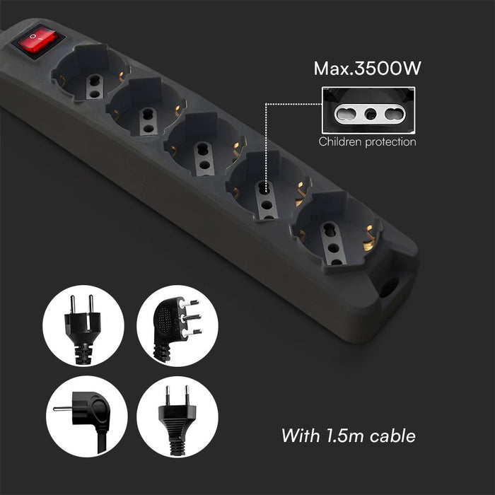 (Lot de 30) Rallonge de 1,5m avec 1 interrupteur 5 broches noir