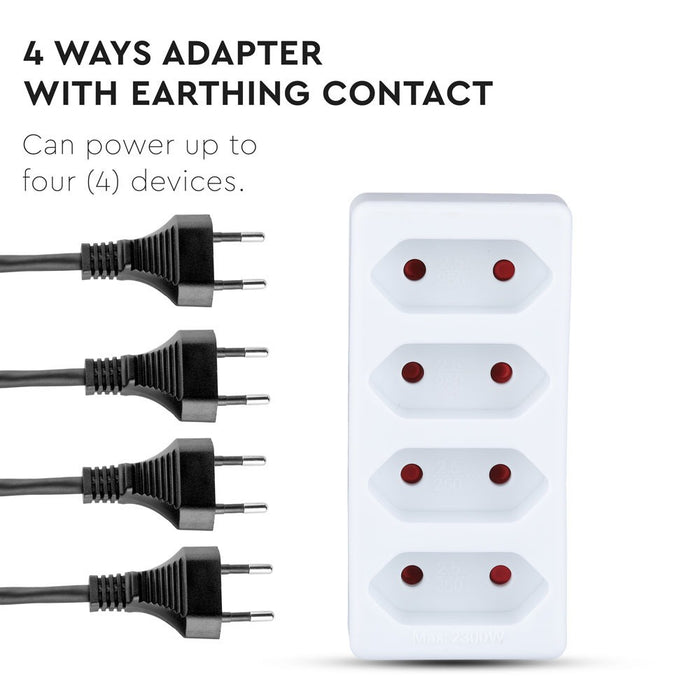 (Lot de 100) Adaptateur 4 prises avec mise à la terre 10A 250V