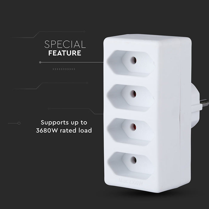 (Lot de 100) Adaptateur 4 prises avec mise à la terre 10A 250V