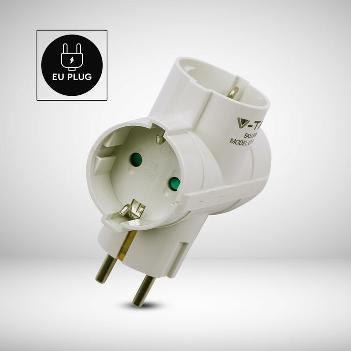 (Lot de 100) Adaptateur 2 Voies VT-1008-2 avec Contact de Mise à la Terre 10/16A 250V Blanc