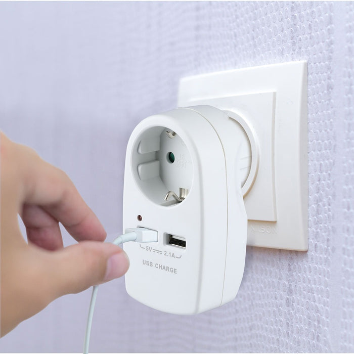 (Lot de 60) Adaptateur de prise VT-1044 EU avec contact de mise à la terre et interface de charge - Blanc