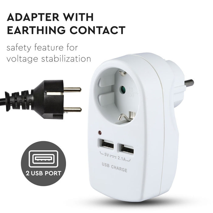 (Lot de 60) Adaptateur de prise VT-1044 EU avec contact de mise à la terre et interface de charge - Blanc