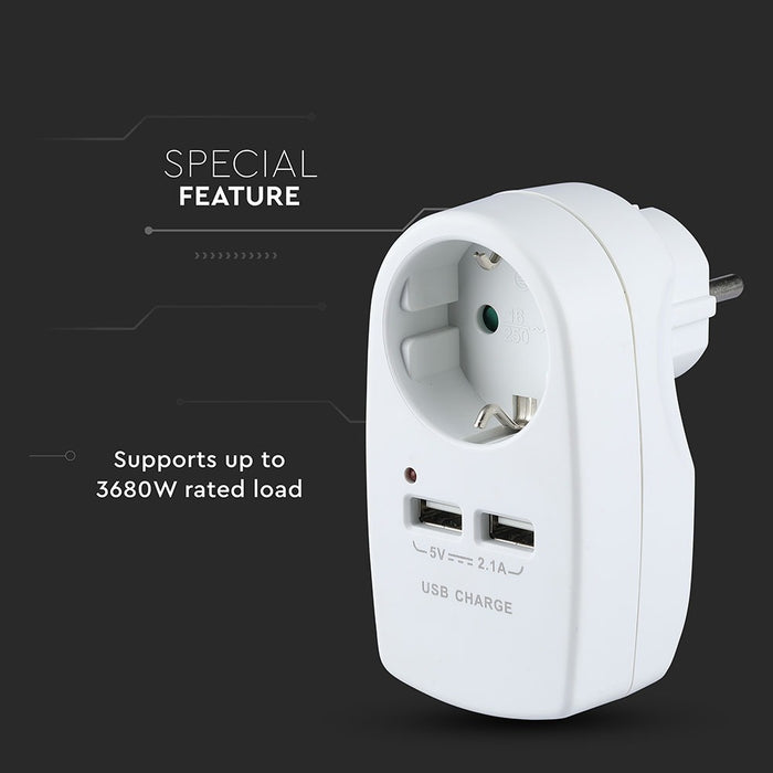 (Lot de 60) Adaptateur de prise VT-1044 EU avec contact de mise à la terre et interface de charge - Blanc
