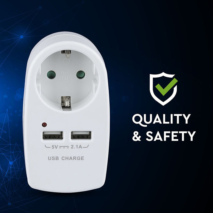 (Lot de 60) Adaptateur de prise VT-1044 EU avec contact de mise à la terre et interface de charge - Blanc