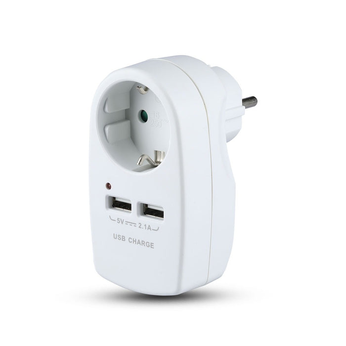 (Lot de 60) Adaptateur de prise VT-1044 EU avec contact de mise à la terre et interface de charge - Blanc