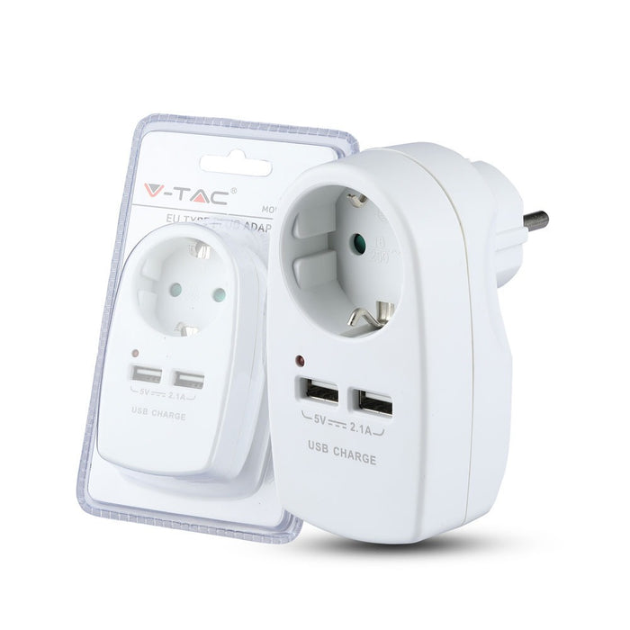 (Lot de 60) Adaptateur de prise VT-1044 EU avec contact de mise à la terre et interface de charge - Blanc