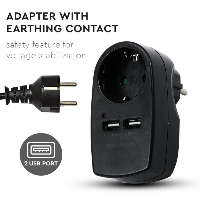 (Lot de 60) Adaptateur de Prise EU VT-1044 avec Contact de Mise à la Terre et Interface de Charge - Noir