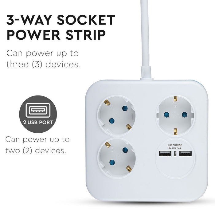 (Lot de 40) Prise 3 Voies avec USB (3G1.5mm2 X 1.4m) - Carrée