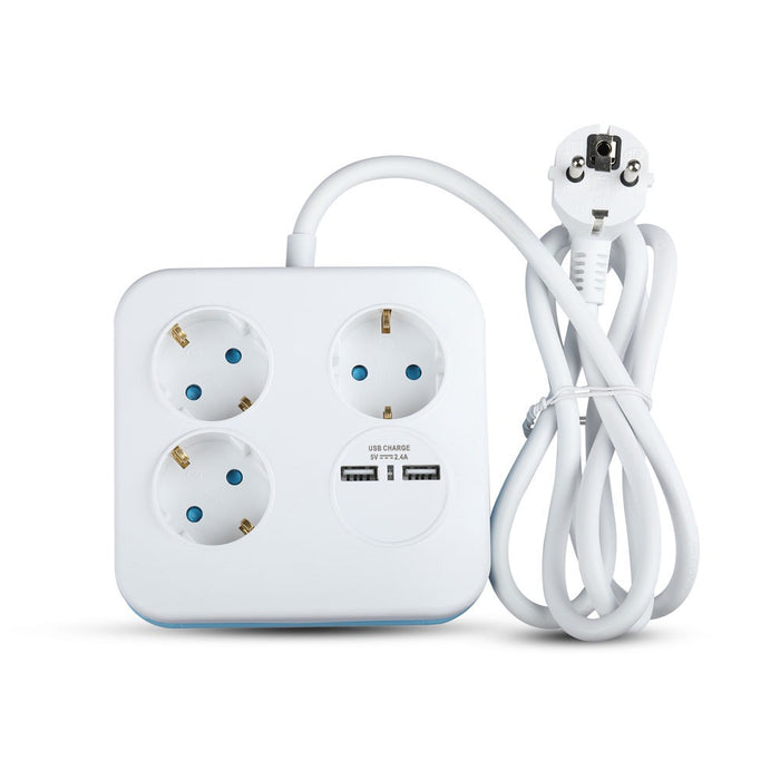 (Lot de 40) Prise 3 Voies avec USB (3G1.5mm2 X 1.4m) - Carrée