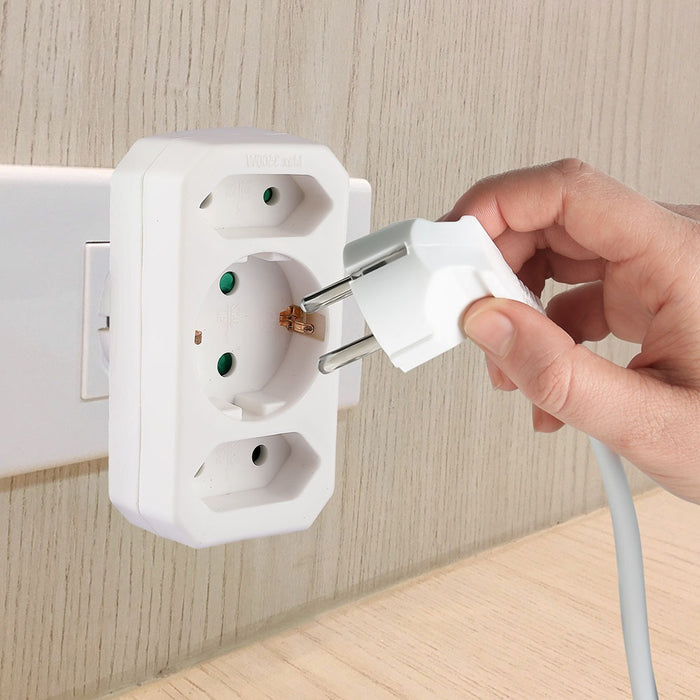 (Lot de 200) Adaptateur VT-1053 avec 2 prises (2.5A/16A) avec mise à la terre - Blanc