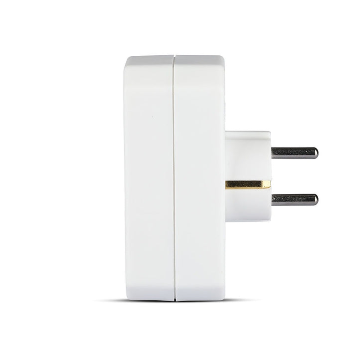 (Lot de 200) Adaptateur VT-1053 avec 2 prises (2.5A/16A) avec mise à la terre - Blanc