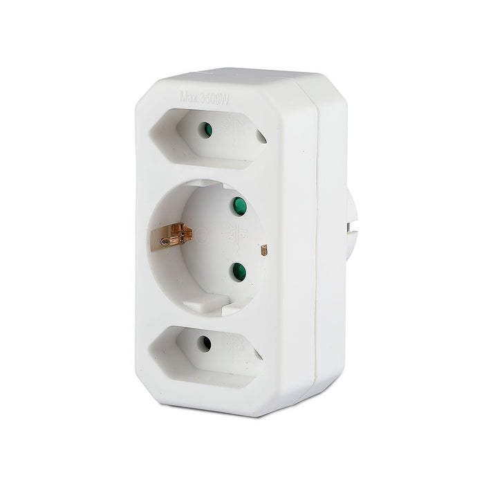 (Lot de 200) Adaptateur VT-1053 avec 2 prises (2.5A/16A) avec mise à la terre - Blanc