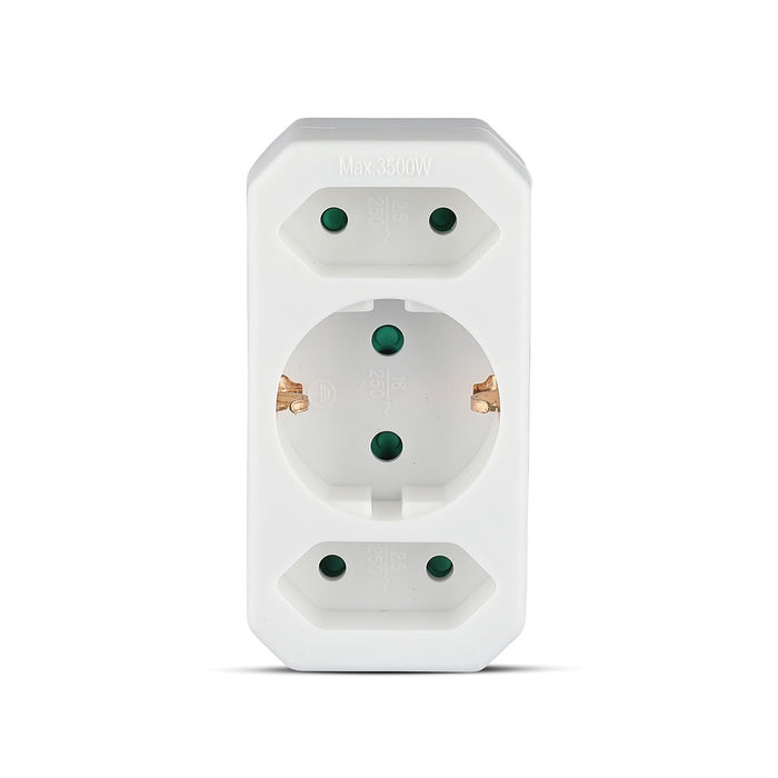 (Lot de 200) Adaptateur VT-1053 avec 2 prises (2.5A/16A) avec mise à la terre - Blanc