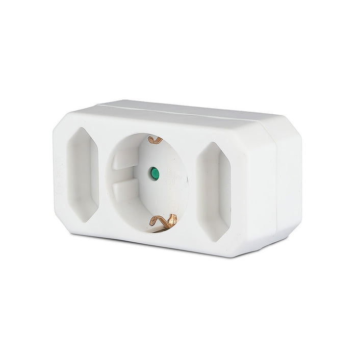 (Lot de 200) Adaptateur VT-1053 avec 2 prises (2.5A/16A) avec mise à la terre - Blanc
