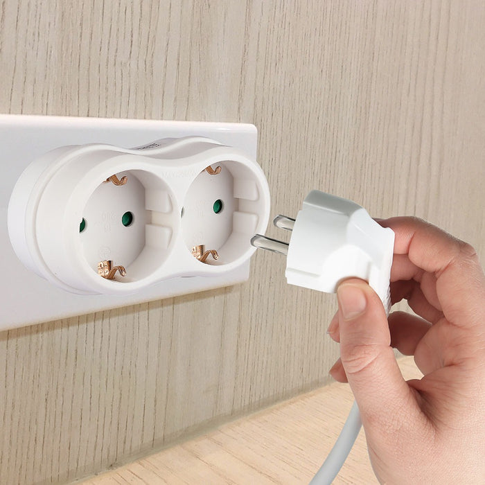 (Lot de 200) Adaptateur 2 prises VT-1042 16A avec contact de mise à la terre 16A - Blanc