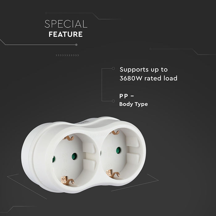 (Lot de 200) Adaptateur 2 prises VT-1042 16A avec contact de mise à la terre 16A - Blanc