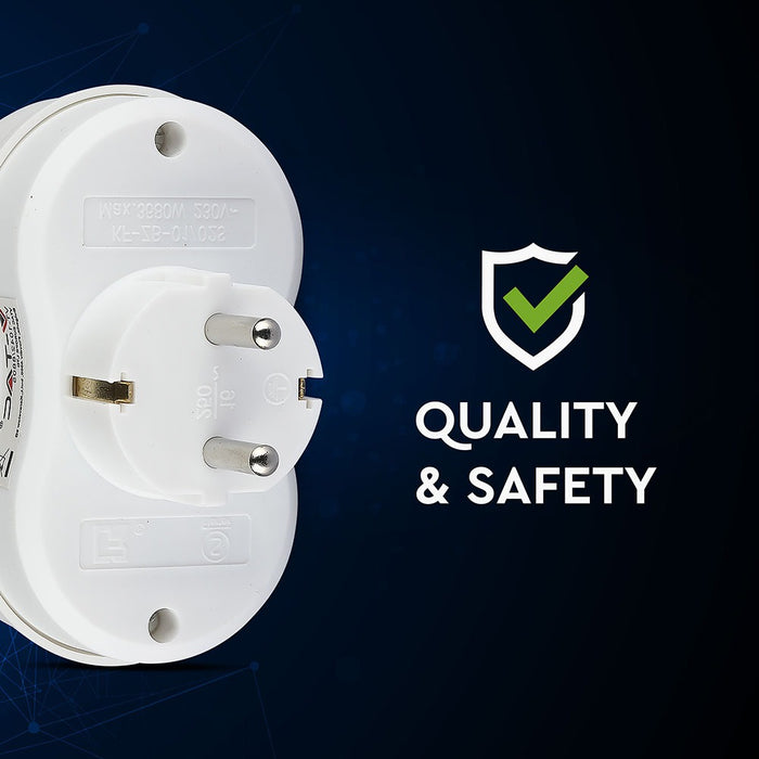 (Lot de 200) Adaptateur 2 prises VT-1042 16A avec contact de mise à la terre 16A - Blanc