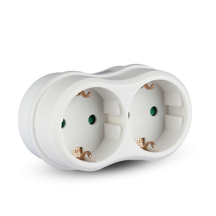 (Lot de 200) Adaptateur 2 prises VT-1042 16A avec contact de mise à la terre 16A - Blanc