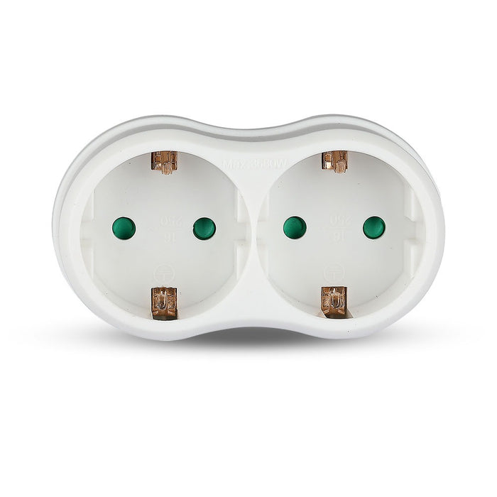 (Lot de 200) Adaptateur 2 prises VT-1042 16A avec contact de mise à la terre 16A - Blanc