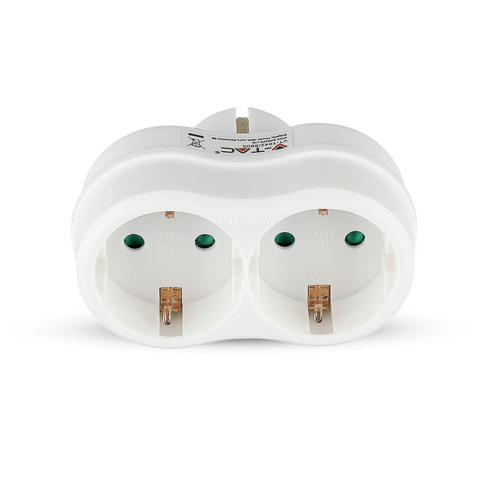 (Lot de 200) Adaptateur 2 prises VT-1042 16A avec contact de mise à la terre 16A - Blanc
