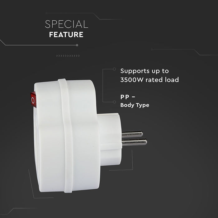 (Lot de 200) Adaptateur VT-1063 avec 2 prises 2.5A et 1 prise 16A avec mise à la terre - Blanc