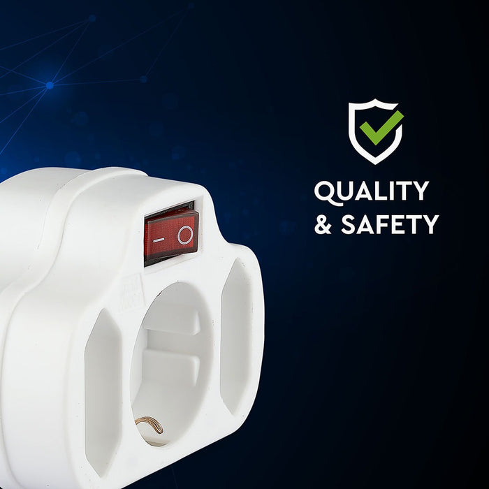 (Lot de 200) Adaptateur VT-1063 avec 2 prises 2.5A et 1 prise 16A avec mise à la terre - Blanc