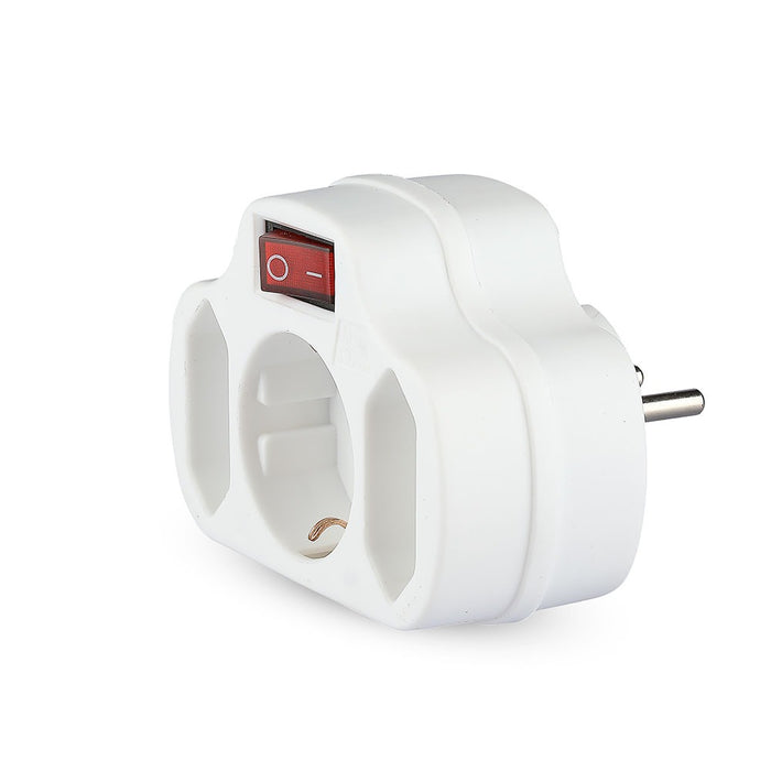 (Lot de 200) Adaptateur VT-1063 avec 2 prises 2.5A et 1 prise 16A avec mise à la terre - Blanc