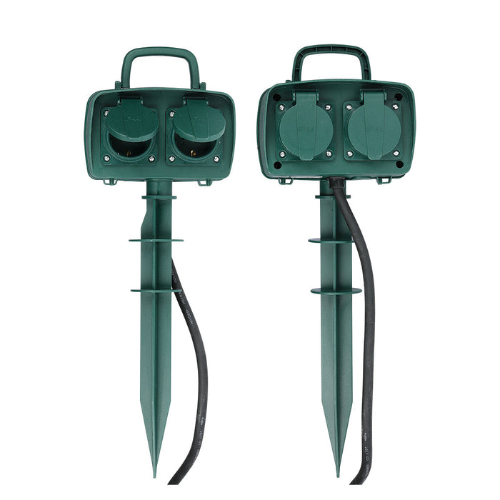 (Lot de 8) Prise Spike de Jardin 4 Voies VT-1114-3 (3G1.5MMX3M) - IP44 - Vert