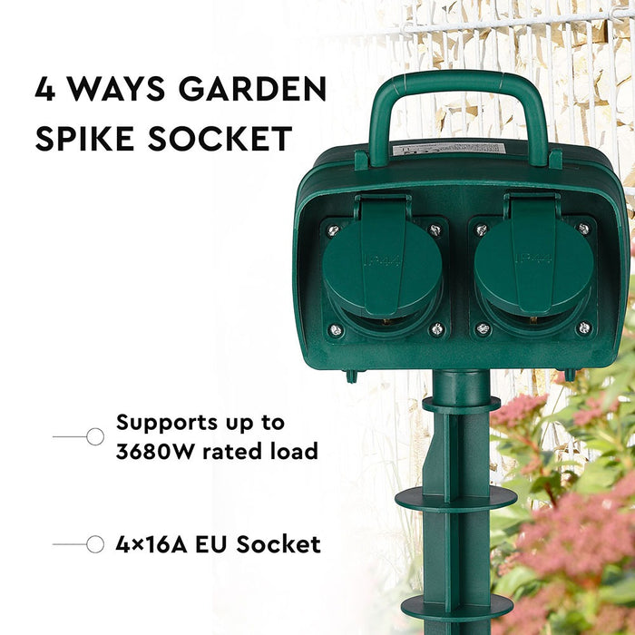 (Lot de 8) Prise Spike de Jardin 4 Voies VT-1114-3 (3G1.5MMX3M) - IP44 - Vert